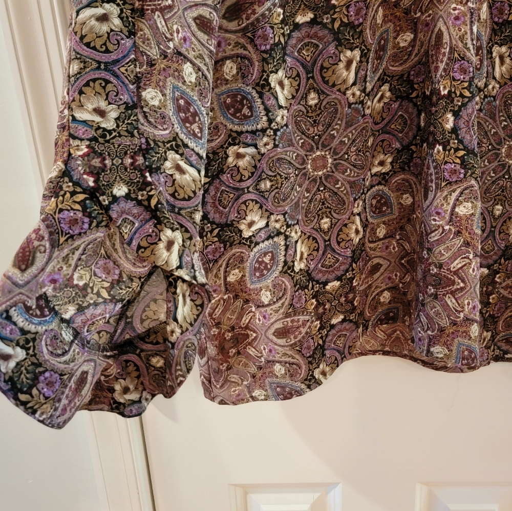 J Jill Paisley Floral Blouse Ruffle Sleeve Large - Picture 4 of 10